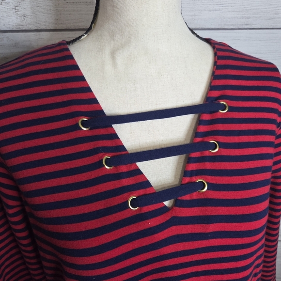 Michael Kors Navy and Red Striped Dress, Size L - Picture 2 of 5